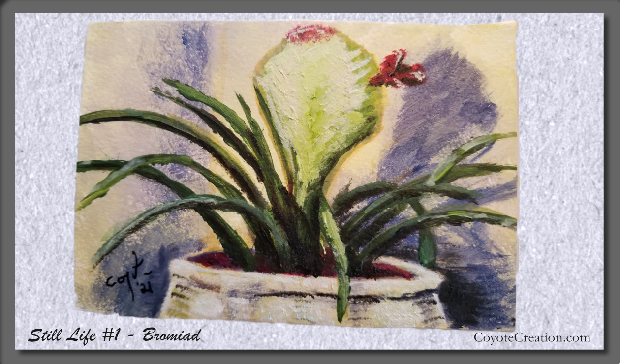 Still Life No.1 - painting of a bromiad plant in a basket